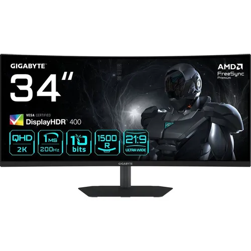 Gigabyte G34WQC2 вид сзади и подставка
