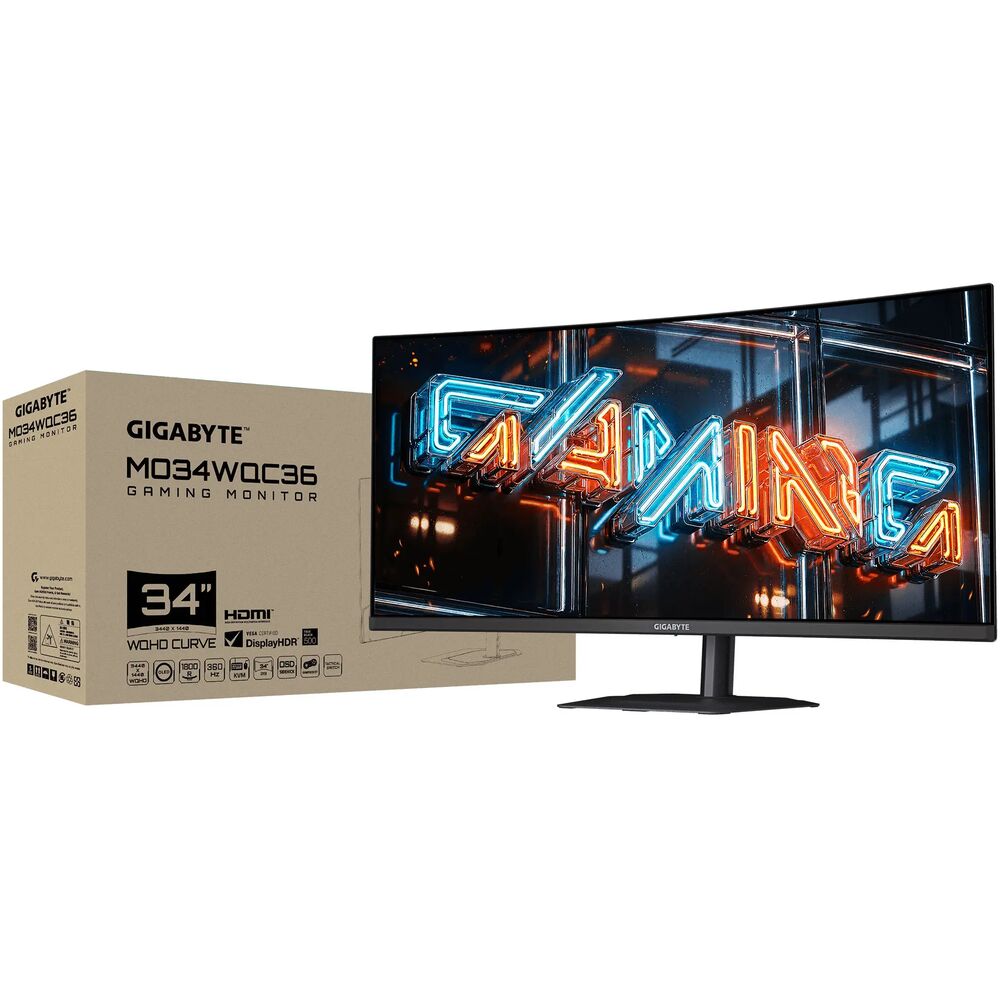 Gigabyte MO34WQC36 финальный вид на рабочем месте