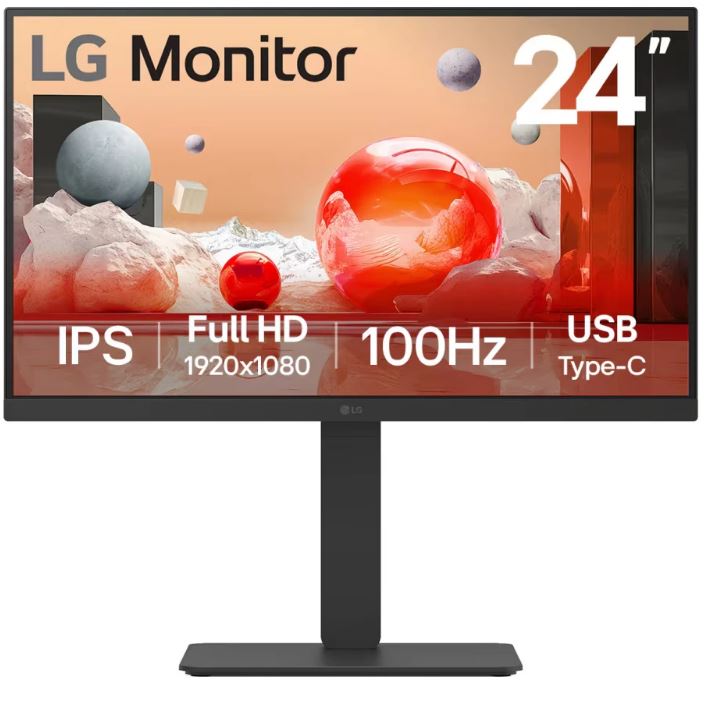 LG 24BA650-B — монитор на рабочем столе в офисной среде