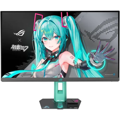 ASUS ROG Strix XG27ACMEG-G Hatsune Miku Edition — вид сзади с подсветкой Aura Sync