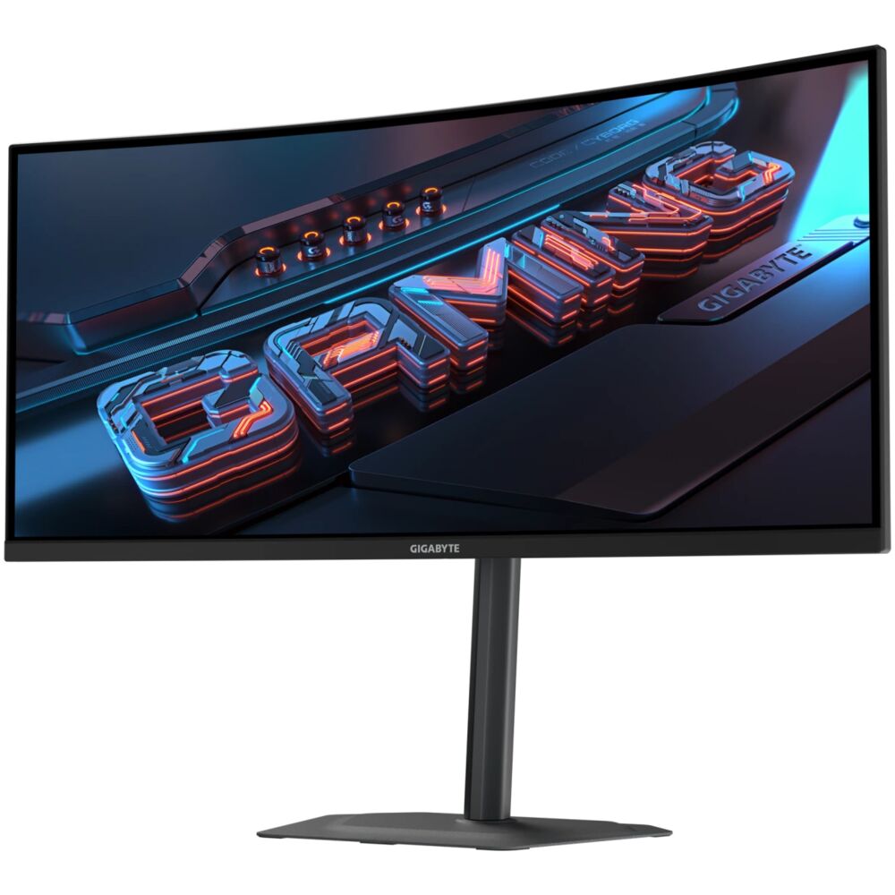 Gigabyte G34WQC2 вид сбоку и подставка